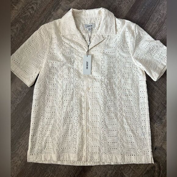 Jason Wu Cream Eyelet Button-Down Shirt Size Medium - Picture 1 of 8
